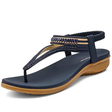 Imagem de Littleplum Sandálias femininas confortáveis com suporte de arco, sapatos de caminhada de verão, casuais, elásticos, chinelos de dedo, Azul royal clássico, 34