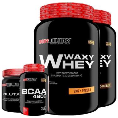 Imagem de KIT - 2x Whey Protein Waxy Whey 2kg + Glutamina 500g + BCAA 4800 250 Cápsulas - Bodybuilders-Unissex