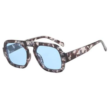 Imagem de Teumire Óculos de sol aviador quadrados modernos para mulheres e homens, óculos de sol vintage inspirados em designer dos anos 70 (cinza leopardo/azul)