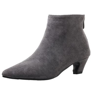 Imagem de XINXINIO Botas curtas Chelsea de bico fino com salto gatinho e zíper nas costas para mulheres, Cinza, 40
