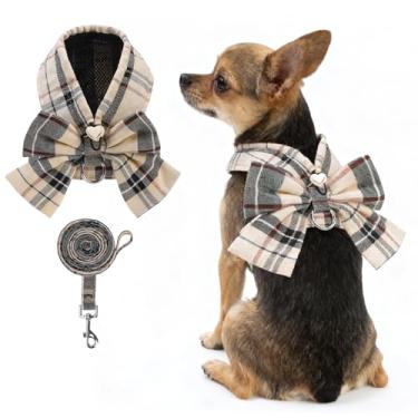 Imagem de KOOLTAIL Conjunto de coleira e coleira para cães pequenos, sem puxar e engasgar, de malha macia, acolchoado, ajustável, peitoral para animais de estimação com gravata borboleta para cães e gatos