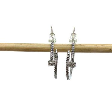 Imagem de Brincos femininos de argola de prata esterlina 925 de zircônia cúbica