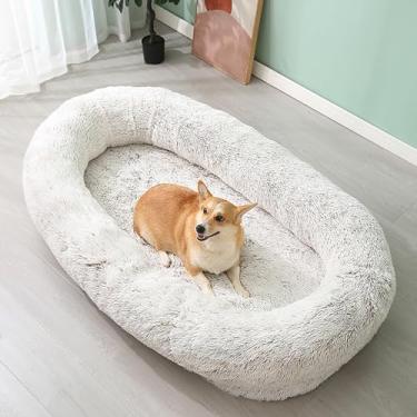 Imagem de LULUMAIC Cama de cachorro grande para pessoas e animais de estimação, pelúcia de 165 x 94 x 30 cm para cães, cama de pufe gigante para humanos, cama de cachorro fofa e sofá