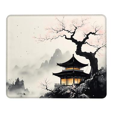 Imagem de Mouse pad para pintura de árvore de cerejeira, mouse pad pequeno com borda costurada, base de borracha antiderrapante lavável, tapete de proteção de mesa para laptop, casa, escritório, trabalho, 24 x