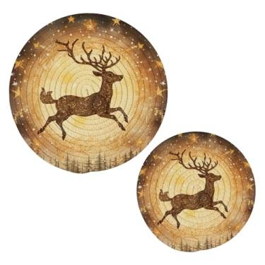 Imagem de Blueangle 2 peças de suporte de panela de veado dourado - conjunto de pegadores de panela de tecido redondo - almofadas quentes trançadas de algodão - porta-copos - tapetes de mesa para cozinhar e