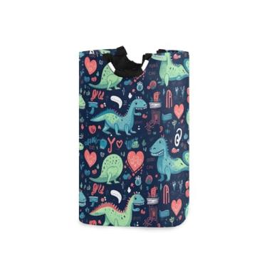 Imagem de ATTX Cesto de lavanderia colorido de dinossauros com alças acolchoadas – Cesto de roupas dobrável à prova d'água para banheiro, quarto, dormitório, cesta organizadora de lavanderia resistente (80)