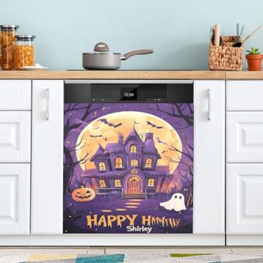 Imagem de ATTX Capa de ímã para lava-louças lua de Halloween casa, 58,4 cm C x 66 cm A decoração da capa da máquina de lavar louça, decalques de armário doméstico eletrodomésticos adesivos #57