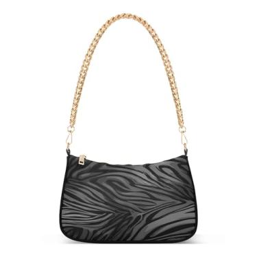 Imagem de SEHANY Bolsa de ombro preta listrada zebra para mulheres linda bolsa de mão nas axilas com alça de corrente Hobo Tote Purses