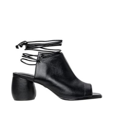 Imagem de Sandalia Carrano Boot Lace Up Salto Bloco Round Couro Preto-Feminino