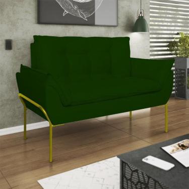 Imagem de Poltrona Sofá Luxo Base Metal Dourado Recepção Escritório Verde