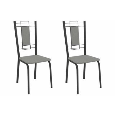 Imagem de Cadeira Sala De Jantar Florença 2c005prf Aço Kit 2 Un Preto/boucle Cinza - Kappesberg