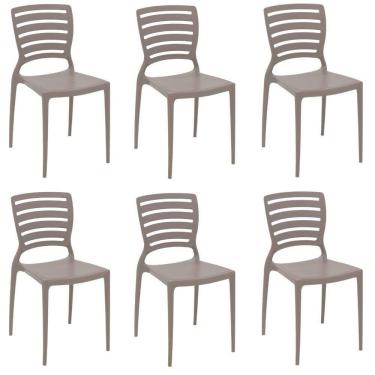 Imagem de Kit 6 Cadeiras Sofia Camurça Tramontina Encosto Vazado Horizontal 92237/310