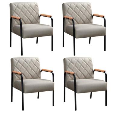 Imagem de Kit 4 Cadeiras Ludmilla Modernas Decorativa Confortáveis - Linho Bege 140