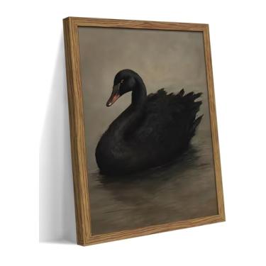 Imagem de Arte de parede emoldurada de cisne negro, tela de cisne gótico Dark Academia, impressões vintage de imagens de animais vitorianos, decoração de parede rústica de casa de fazenda para sala de estar