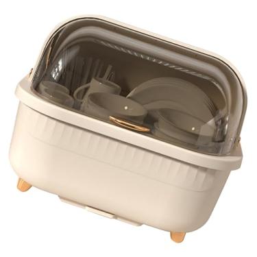 Imagem de ZAWELIYO Caixa de Secagem de Pratos Multifuncional Organiza Eficientemente Utensílios de Mesa Com Tampa para Armazenamento de Cozinha Escorredor de Pratos de Plástico para Economizar Espaço (Damasco