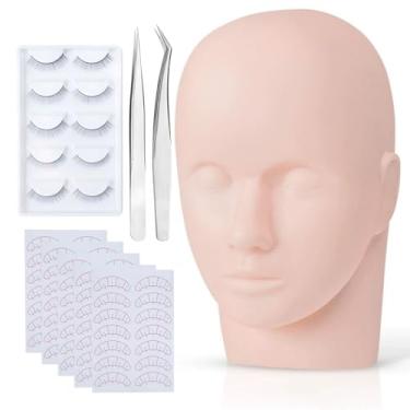 Imagem de Kit de cabeça de manequim de extensão de cílios, leve o suficiente para portabilidade, mas estável durante o uso, as cabeças de prática de sillicone permitem práticas realistas de colocação de cílios