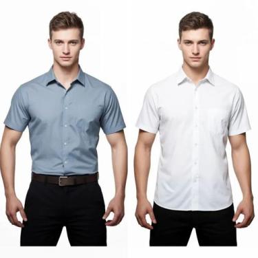 Imagem de Kit 2 Camisas Sociais Microleve Manga Curta cor:Grafite,BrancoTamanho: