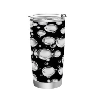 Imagem de Wassud Copo de bolhas brancas com tampa e canudo de aço inoxidável parede dupla copo isolado copo de viagem caneca de café para bebidas frias e quentes 350 ml