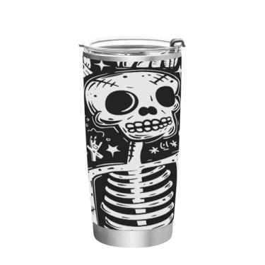 Imagem de STAYTOP Copo de aço inoxidável engraçado caveira 590 ml, copo de café isolado com tampa e canudo, caneca de café de viagem de parede dupla para bebidas quentes e frias