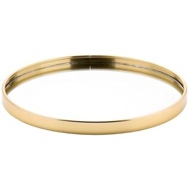 Imagem de Bandeja Espelhada Banheiro Lavabo Bandeja Decorativa Multiuso (Redonda Lisa Dourada)