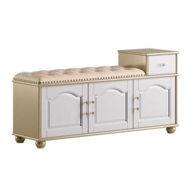 Imagem de uhyOHF Descanso para os pés Banqueta de madeira para troca de sapatos armário porta de casa usando banco de sapatos armário de sapatos banco de assento banco integrado trocador de pés, B P 100 cm (B-M