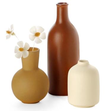 Imagem de Vaso de cerâmica, conjunto de 3 vasos de flores, decoração de sala de estar, decoração de casa de fazenda, vaso decorativo para mesa de centro de casa, prateleira de livros, cozinha, decoração de mesa