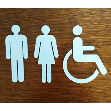 Imagem de Quadro/placa Sinalização Banheiro Masc/fem E Pne - indicativa - Toque 3D Cor:Branco