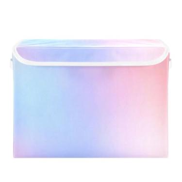 Imagem de CEBUGI Caixotes de armazenamento com tampas, caixa de armazenamento de tecido dobrável, compartimentos organizadores de cubo de fundo gradiente para prateleiras de quarto de armário de casa 40 x 30 x