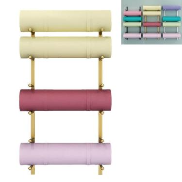 Imagem de uhyOHF Suporte para tapete de ioga de metal, suporte de parede, suporte para tapete de ioga, suporte para rolo de espuma, alça de ioga, skate, bloco de ioga, decoração de academia, 6 camadas (ouro