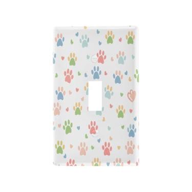 Imagem de Wassud Placa decorativa para tomada decorativa com estampa de pata em tons pastel, interruptor único, 11 x 7 cm