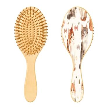 Imagem de STAYTOP Escova de cabelo fofa e travessa de gato para crescimento do cabelo, escova de cabelo de madeira desembaraçadora confortável para massagear o couro cabeludo, ideal para todos os tipos de