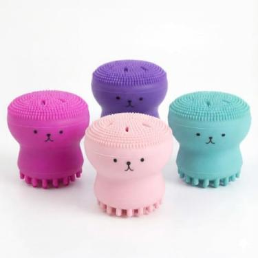 Imagem de Esponja Facial em Silicone Formato Polvo Massageadora Esfoliante para Limpeza Profunda Remoção de Células Mortas e Controle de Oleosidade (Rosa)