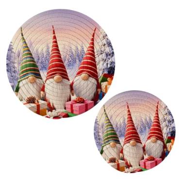 Imagem de Wassud Conjunto de trivet de gnomos de Natal para pratos quentes, suportes redondos de algodão, almofadas quentes, porta-copos elegantes, decoração de cozinha e acessórios, 2 peças