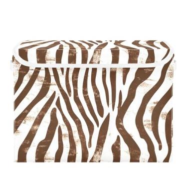 Imagem de CEBUGI Caixotes de armazenamento com tampas, caixa de armazenamento de tecido dobrável, caixas organizadoras de cubo de listras zebra para prateleiras de armário de casa e quarto, 40 x 30 x 30 cm