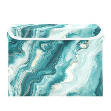 Imagem de CEBUGI Caixotes de armazenamento com tampas caixa de armazenamento de tecido dobrável azul-petróleo branco mármore padrão cubos organizadores de armazenamento para armário de casa prateleiras de