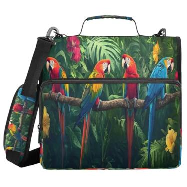 Imagem de Um grupo de papagaios coloridos em um fichário com zíper de galho com alça e alça de ombro, fichários de 3 anéis de 3 cm