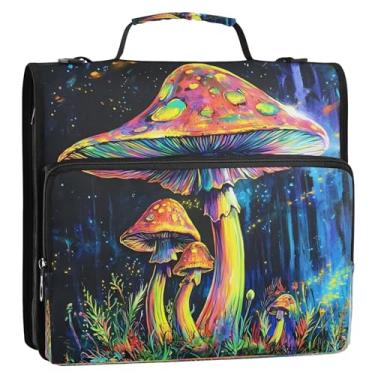 Imagem de CEBUGI Fichário de 3 anéis com zíper com alça de ombro, pasta de arquivo expansível de 3,8 cm, anéis D, para escola, escritório, cores brilhantes, cogumelo