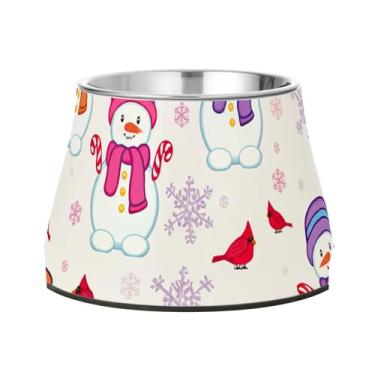 Imagem de Burbuja Tigela de aço inoxidável para cães Snowmen para comida e água, antiderrapante para cães médios e gatos, 590 ml