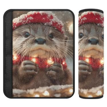 Imagem de Burbuja Capa para cinto de segurança de carro lontra de Natal protetor de cinto de segurança macio para carro alça de ombro, 1 par pequeno