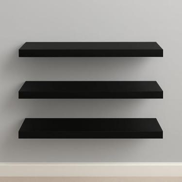 Imagem de Kit 3 Prateleiras 30cm MDF Luxo - Nichos para Sala, Cozinha, Quarto e Banheiro com Kit de Instalação Incluso(Preto)