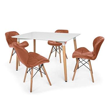 Imagem de Kit Mesa Jantar Eiffel 120x80cm Branca + 04 Cadeiras Slim - Marrom
