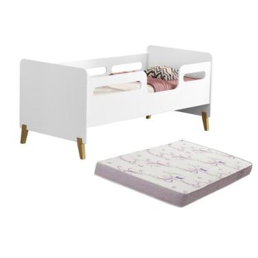 Imagem de mini cama infantil cecilia em mdf com pés de madeira retro montessoria
