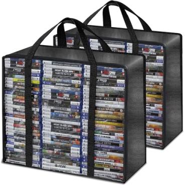 Imagem de Bolsas de armazenamento de DVD, 2 unidades de estojo de armazenamento de CD PU com alças, bolsas de armazenamento Blu-ray podem conter Blu-Ray, DVD, CD, videogame, filme, brinquedos, roupas