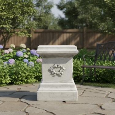 Imagem de JXNCJXZG Suporte de estátua clássico para decoração de escultura cinza para uso ao ar livre, base de rodapé, suporte para jardim ou casa, 40 cm de altura, pedra de óxido de magnésio