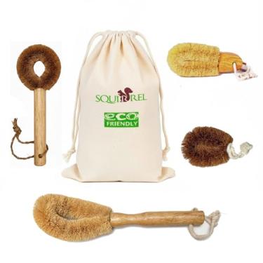 Imagem de Escova de limpeza de garrafa de água ecológica, escovas de copo e garrafa para limpeza feitas com cerdas de fibra de coco e cabo de madeira. Escova de garrafa longa para vidro, canecas, frascos e