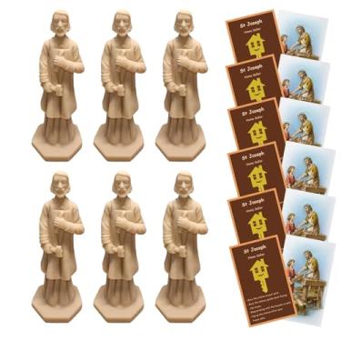 Imagem de Xyphlorvita Estátua de vendedor de casa de São José, estatueta bege religiosa com cartões de instruções, kit de oração para venda de casas católicas tradicionais