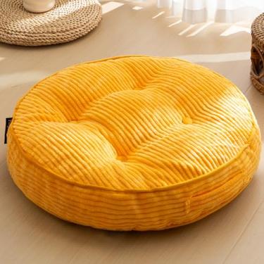 Imagem de HIGOGOGO Almofada lavável de chão para adultos, almofada de meditação, grande assento redondo, capa de veludo cotelê tufado removível, para sala de estar ou ioga, 55 x 55 cm, lavável na máquina