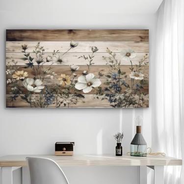 Imagem de Arte de parede em tela rústica floral em madeira - Pôster sem moldura de 30 x 61 cm - Decoração de casa e escritório para sala de estar, quarto, cozinha e café