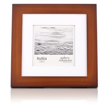 Imagem de Gallery Solutions Com moldura plana de nogueira de 20 x 20 cm, suporte quadrado para mesa ou parede, para fotos de 12,7 x 12,7 cm, madeira de nogueira premium com tapete branco duplo, versátil e