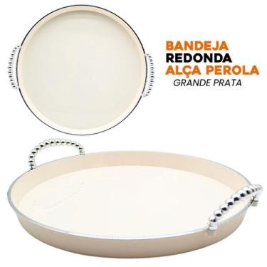 Imagem de Bandeja Redonda Dourada Grande Luxo com Alça Pérola - Fwb, Prata